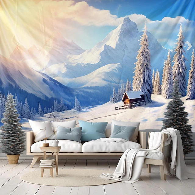 Hanging Tapestry Winter Wonderland Snow Forest Wall Art Large Tapestry Mural Decor Photograph Backdrop Blanket Curtain Home Bedroom Living Room Decoration 24