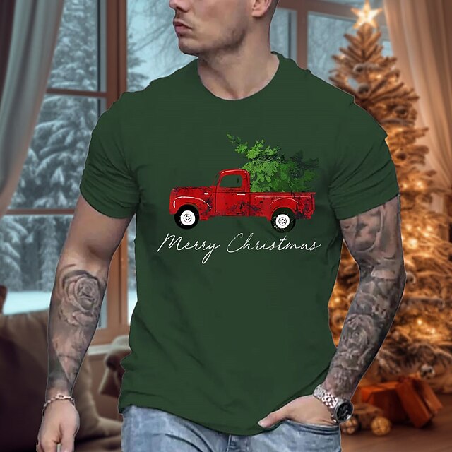  camion rosso pick up albero nero bianco maglietta verde tee camicia grafica da uomo in misto cotone camicia classica manica corta comoda maglietta vacanza all'aria aperta estate stilista di