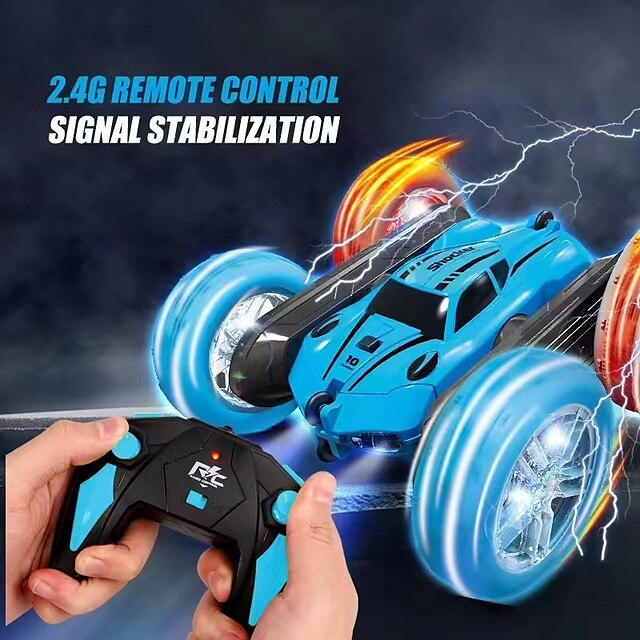  2.4g afstandsbediening stunt auto vierwielaandrijving dubbelzijdig auto twist arm fancy tumbling licht band kinderen speelgoed auto rc