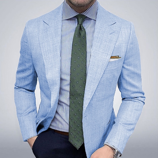  Men's Graduation Blazer Business Cocktail Party Wedding Party Fashion Casual Spring &  Fall Polyester Plain Buttons Pocket Casual / Daily Single Breasted Blazer khaki Light Blue Gray