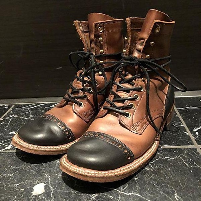  Men's Boots Formal Shoes Dress Shoes Work Boots Walking Vintage Classic Party & Evening PU Height Increasing Booties / Ankle Boots Lace-up Brown / Blue Black Fall Winter