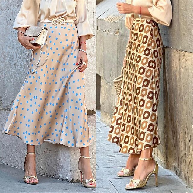  Women's Skirt A Line Swing Polyester Midi Yellow Apricot Skirts Print Winter High Waist Street Daily Fashion Casual S M L