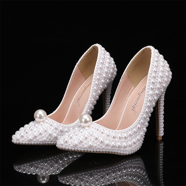  Mujer Zapatos de boda Escarpines Regalos de San Valentín Zapatos brillantes y brillantes Zapatos hechos a mano Fiesta A Lunares Tacones De Boda Zapatos de novia Zapatos de dama de honor Perla de