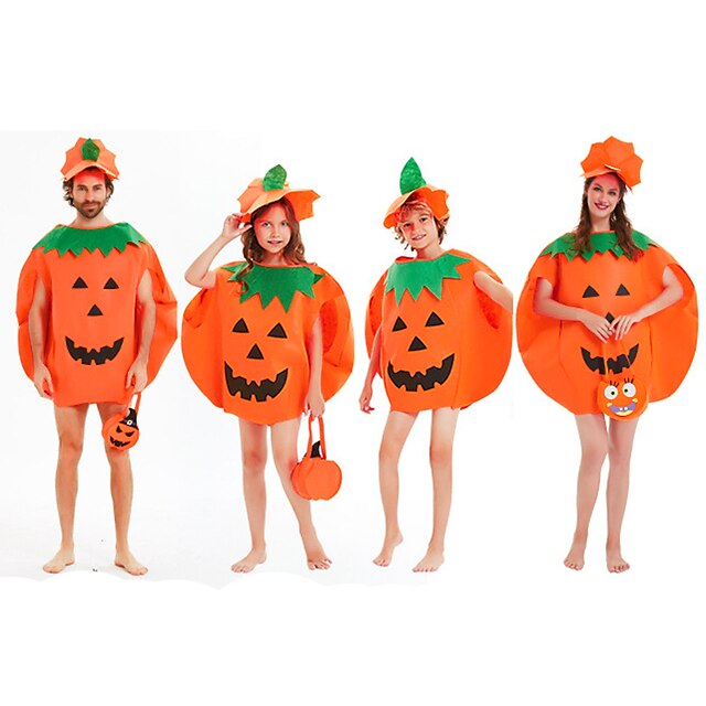 3PCS Halloween Pumpkin Costume Cosplay Party Clothes with Hat Bag Group