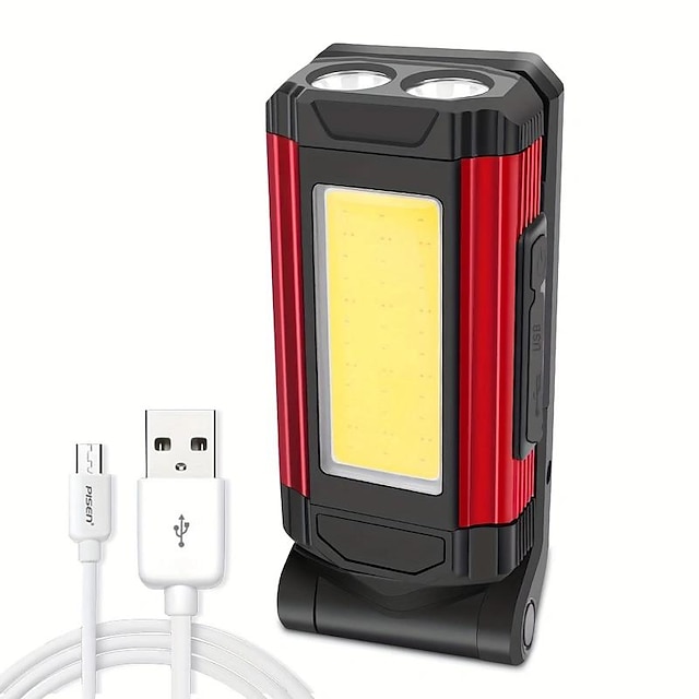  1 st uppladdningsbar lampa led ficklampa, bärbar ficklampa med magnethållare, cob arbetslampa, USB långvarig, för utomhuscamping, vandring, akut bilreparation