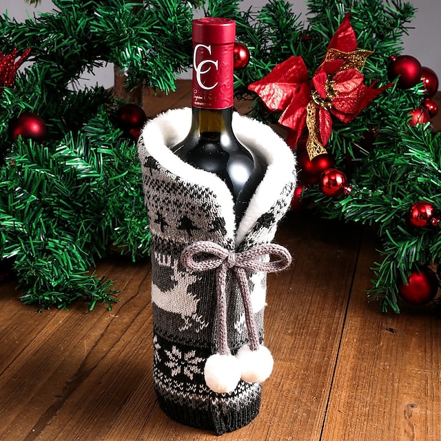  Christmas Wine Covers Fuzzy Ball Knit Wine Bottle Covers Christmas Decorations Ambiance Products Home Festive Wine Bottle Covers, Small Business Supplies