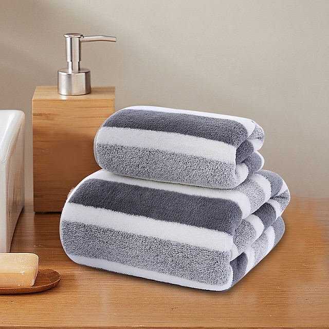  asciugamano stampato set di asciugamani da bagno strisce orizzontali multicolori