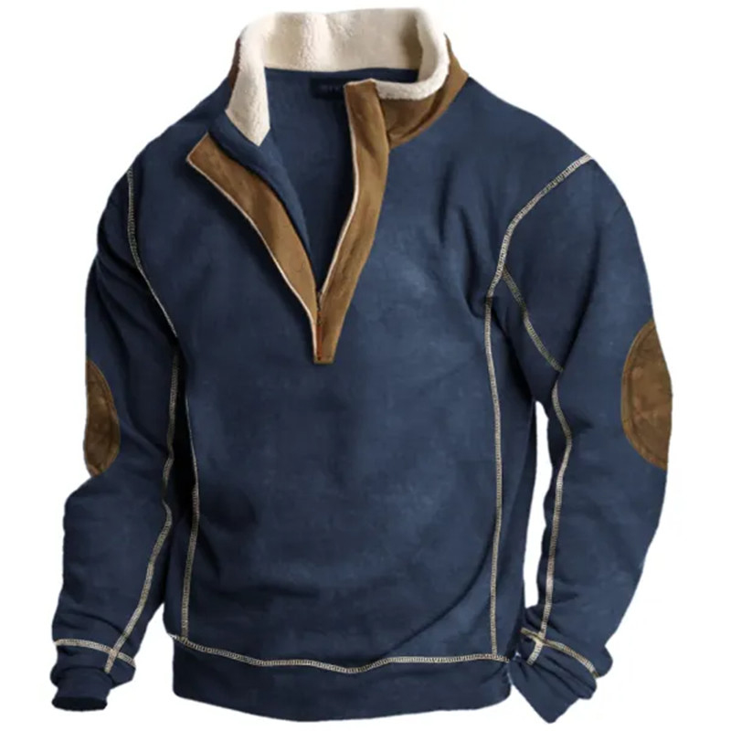 Men's Sweatshirt Quarter Zip Sweatshirt Navy Blue Half Zip Color Block Patchwork Sports & Outdoor Daily Holiday Polyester Basic Casual Thin fleece Fall & Winter Clothing Apparel Hoodies Sweatshirts2