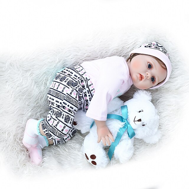  22 inch Doll Reborn Baby Doll lifelike Cute Non Toxic Creative Cotton Cloth 3/4 Silicone Limbs and Cotton Filled Body with Clothes and Accessories for Girls' Birthday and Festival Gifts