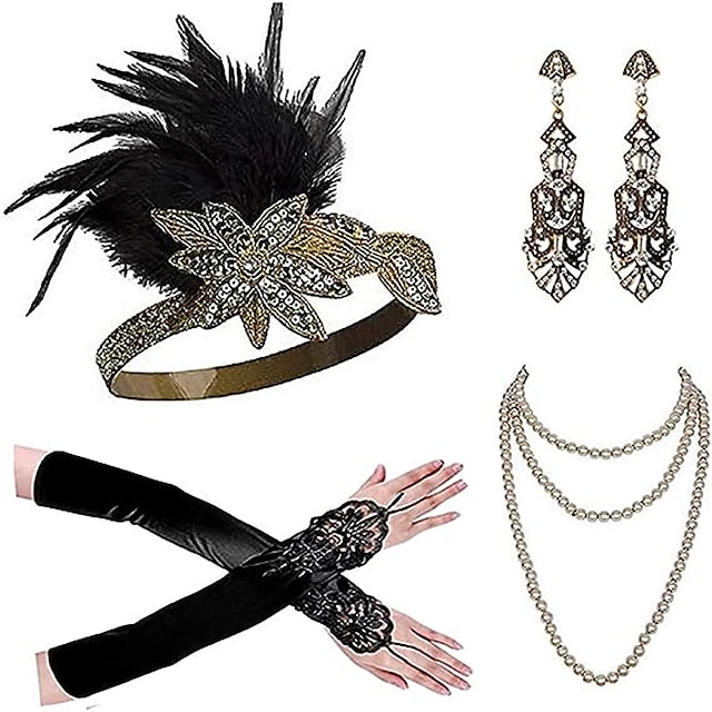  1920s Gatsby Accessories Set for Women Flapper Costume Accessories Roaring 20s Accessories for Women Flapper Headpiece