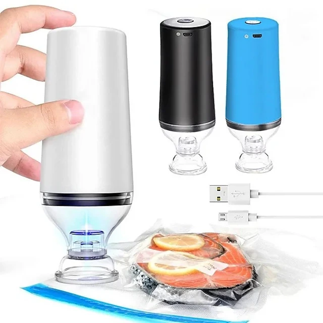 Reusable Vacuum Food Storage Zipper Bags Set Electric Handheld Vacuum Sealer Pump Sous Vide Bags USB Rechargeable 14