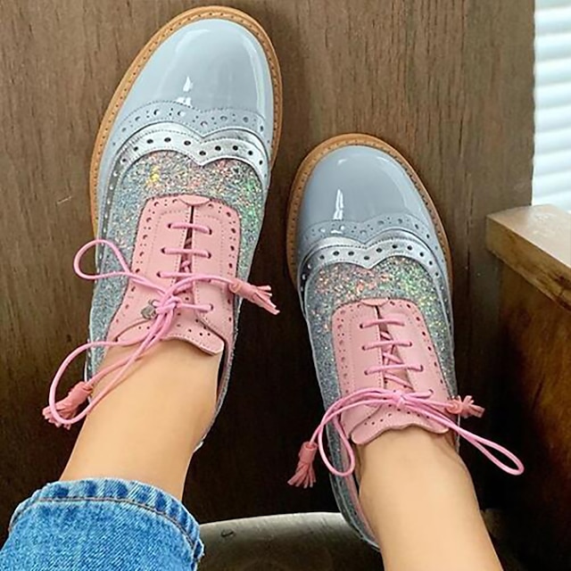 Women's Oxfords Brogue Party Outdoor Daily Color Block Summer Flat Heel ...