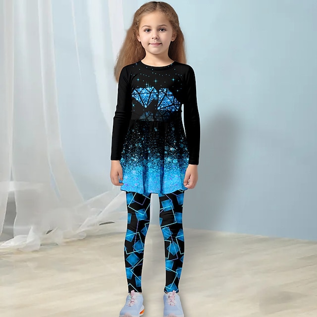  dziewczęca koszulka z grafiką 3D & legginsy sukienka z falbaną zestaw geometryczny długi rękaw nadruk 3D jesień zima aktywny moda codzienny poliester dzieci 3-12 lat na zewnątrz randka wakacje