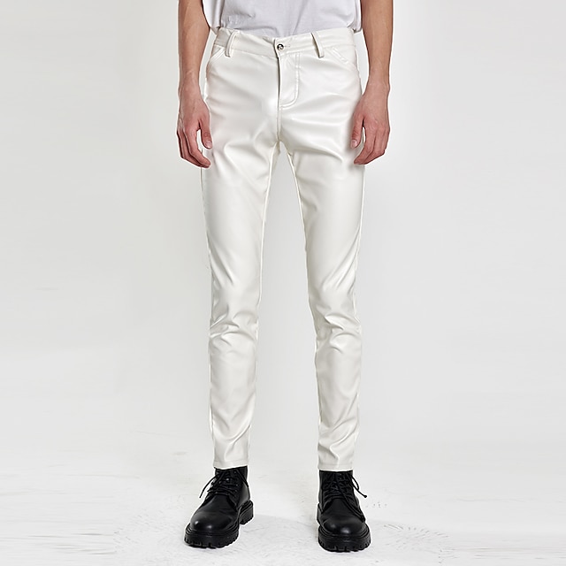  Herren Hose Hosen Lederhose Kunstlederhose Freizeithose Tasche Glatt Komfort Atmungsaktiv Outdoor Täglich Ausgehen Modisch Brautkleider schlicht Schwarz Weiß