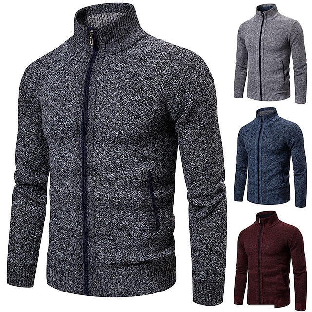  Per uomo Cardigan Maglione Maglione con zip A coste Maglia Standard Tasche Lavorato a maglia Liscio Colletto alla coreana Top caldi Contemporaneo moderno Da tutti i giorni Per uscire Abbigliamento