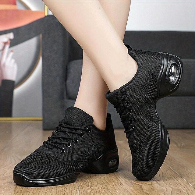 Women's Arch Support Dance Shoes Lace Up Air Cushion Mesh Sneakers with Soft Sole Comfort for