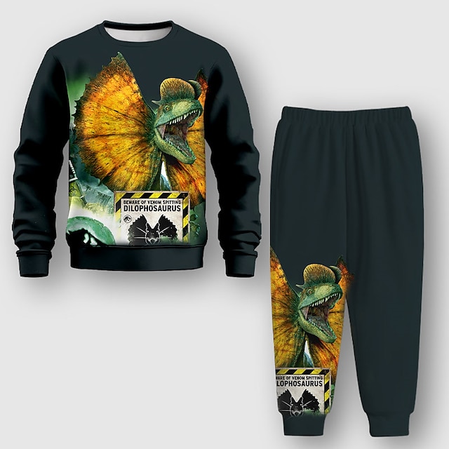  Dla chłopców 3D Zwierzę Dinozaur Bluza i spodnie Zestaw Długi rękaw drukowanie 3d Jesień Zima Aktywny Moda Nowoczesne Poliester Dzieci 3-12 lat Na zewnątrz Ulica Urlop Regularny
