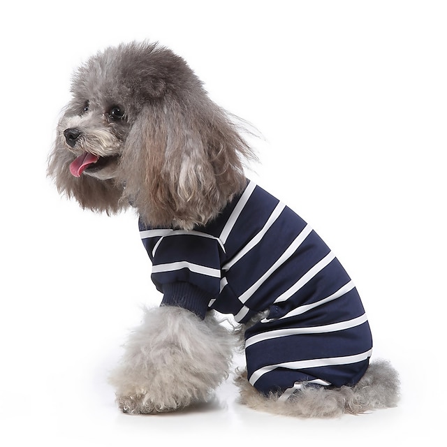 Pet Clothing Home Clothing Striped Dog Clothing Pajamas High Collar Pet Dog Clothing Four Legged Clothing