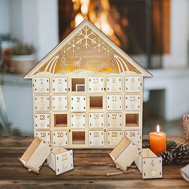  calendar de craciun pentru umplere, casa cu calendar de advent, calendar de craciun, craciun 24 de zile calendar cu numaratoare inversa dulap casa din lemn, decoratiuni moderne de craciun