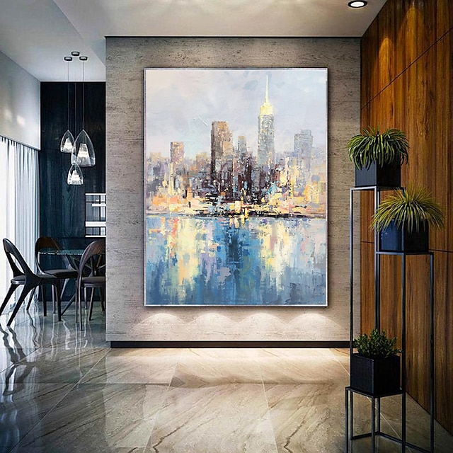 Handmade Hand Painted Modern city Oil Painting Wall art City Landscape