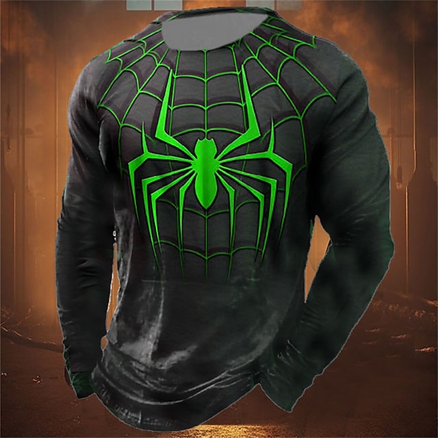  Men's Graphic Spider T Shirt Long Sleeve T shirt 3D Print Crew Neck Shirt Fashion Designer Casual Sports Outdoor Holiday Going out Red Blue Purple Spring &  Fall Clothing Apparel S M L XL 2XL 3XL