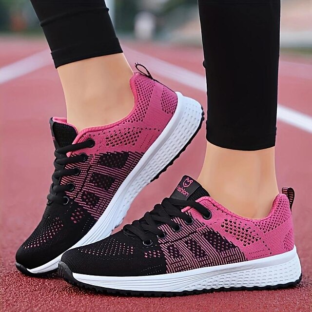 Women's Lightweight Breathable Running Shoes Stylish Pink and Black
