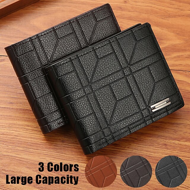  Men's Wallet Credit Card Holder Wallet PU Leather Shopping Daily Holiday Embossed Large Capacity Waterproof Lightweight Geometric Black Brown Coffee