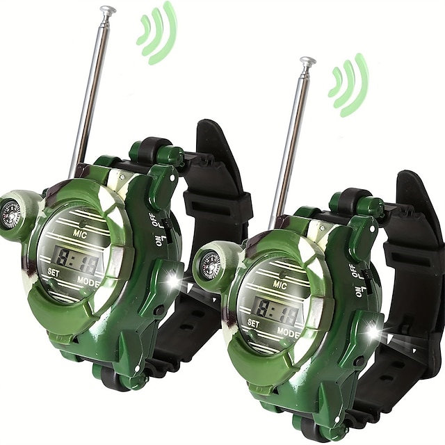  2 buc ceasuri walkie talkie reîncărcabile pentru copii radio bidirecțional walky talky cu lanternă 7 în 1 pentru copii joc în aer liber interfon joc de jucărie armată și cadouri pentru băiat și fată