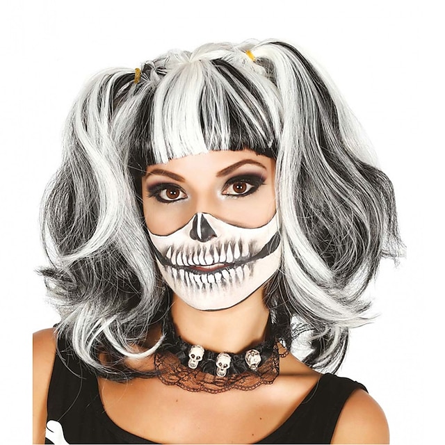  skelett peruk med flätor halloween cosplay festperuker