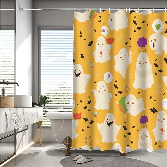  halloween ghost bruseforhæng med kroge badeværelsesindretning vandtæt stof bruseforhæng sæt med 12 pakke plastik kroge