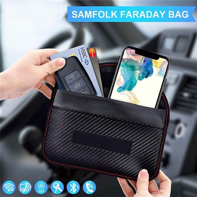  1pc borsa Faraday per telefoni chiavi auto sacchetto per blocco segnale RFID custodia in fibra di carbonio protezione privacy portachiavi, blocco anti-tracciamento anti-hacking puoi fare clic