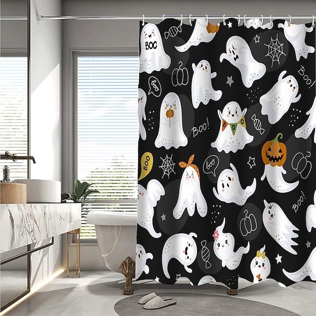  Halloween Ghost Shower Curtain with Hooks Bathroom Decor Waterproof Fabric Shower Curtain Set with12 Pack Plastic Hooks