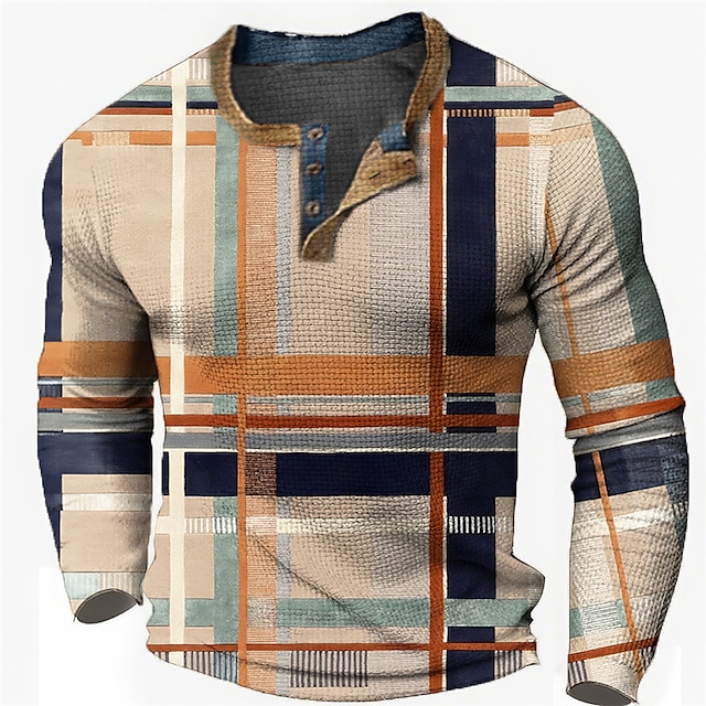 Graphic Geometic Fashion Designer Casual Men's 3D Print Henley Shirt ...