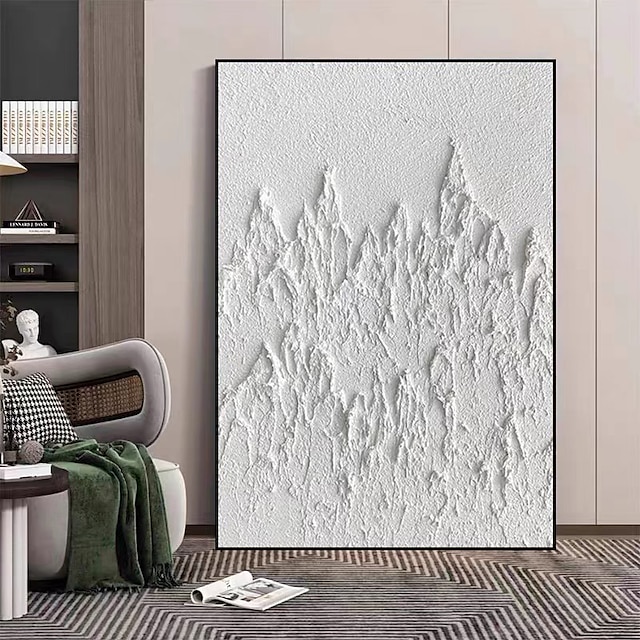  Hand Painted Oil Painting White Textured Mountains Painting White Textured Wall Art Abstract Wall Decor Calming Painting Stretched Canvas