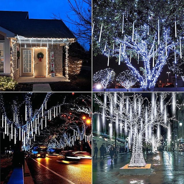  Lumières de pluie de météores en plein air, 20 pouces 8 tubes 240 lumières de chute de neige LED, lumières de Noël de météores imperméables en plein air, lumières de pluie suspendues pour décoration de Noël de vacances de buissons d'arbres