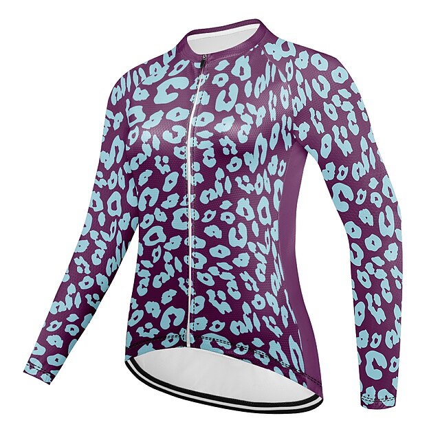  Women's Cycling Jersey Long Sleeve Bike Jersey with 3 Rear Pockets Mountain Bike MTB Road Bike Cycling Cycling Breathable Quick Dry Ultraviolet Resistant Violet Leopard Sports Clothing Apparel