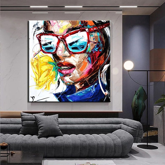  Hand Painted Oil Painting Wall Art Abstract Woman Art Graffiti Art Handmade Canvas Woman With Yellow Rose Artwork Woman Face Art Canvas Sexy Woman Art Canvas Rolled Canvas No Frame Unstretched