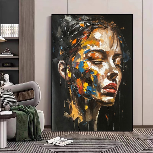  abstrata linda lua menina elegância pintura a óleo sobre tela grande arte de parede original sono menina retrato pintado à mão arte pintura decoração de sala de estar (sem moldura)