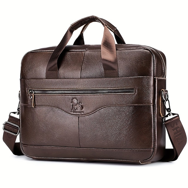 Men's Handbag Crossbody Bag Briefcase Laptop Bag Leather Cowhide Office ...