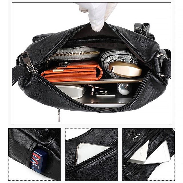 Womens BlackWhite Faux Leather Hbag Shoulder Crossbody Satchel Bag