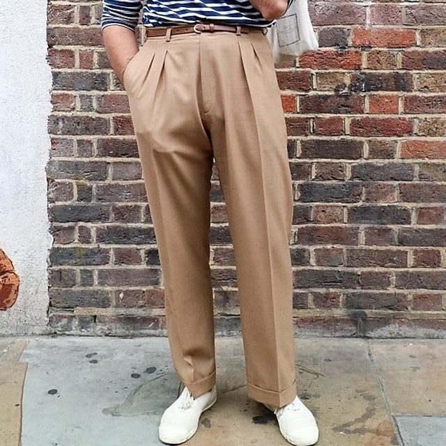  Hombre pantalones de traje Pantalones Chinos pantalones Pantalones plisados Bolsillo Plano Comodidad Transpirable Exterior Diario Noche Moda Casual Marrón Caqui