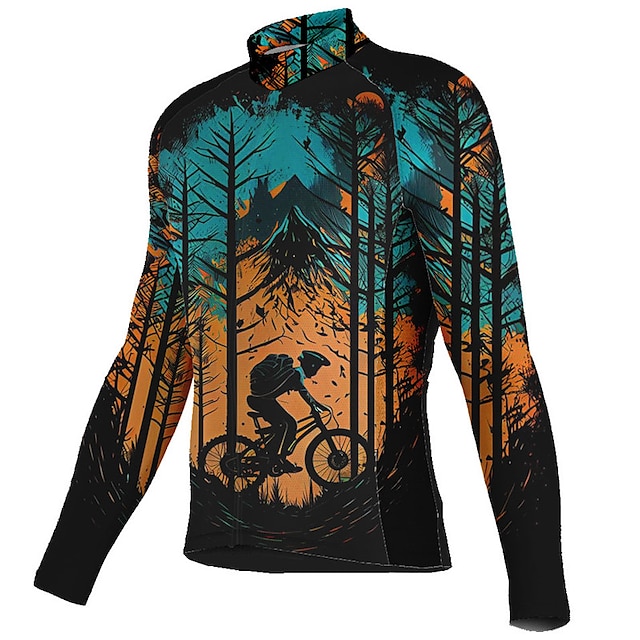  21Grams Men's Cycling Jersey Long Sleeve Bike Top with 3 Rear Pockets Mountain Bike MTB Road Bike Cycling Breathable Quick Dry Moisture Wicking Reflective Strips Yellow Pink Orange Graphic Sports