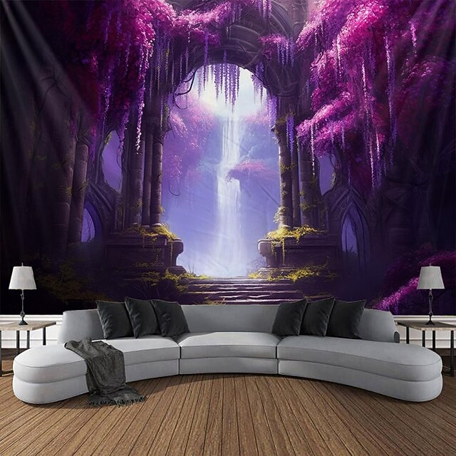Purple Garden Hanging Tapestry Wall Art Large Tapestry Mural Decor Photograph Backdrop Blanket Curtain Home Bedroom Living Room Decoration Wisteria Flower Waterfall 21