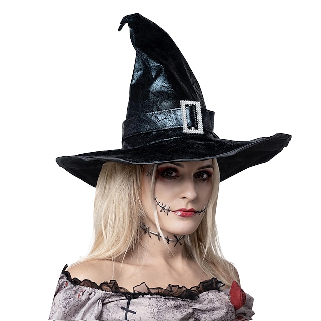  Witch Wizard Hat Pointed Ruched Halloween Witch Hat Adults' Punk Gothic Dress Up Halloween Easy Halloween Costumes