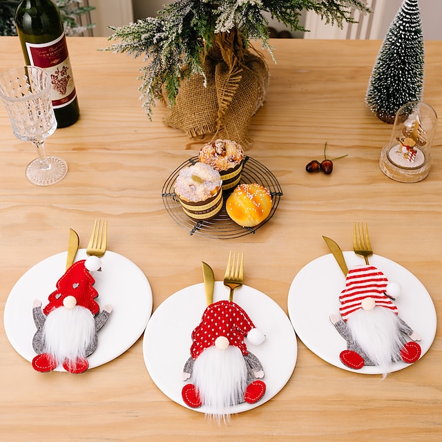  قطعة واحدة من حامل أدوات المائدة لعيد الميلاد وشوكة السكين وحقائب الجيب لأدوات المائدة لعيد الميلاد وغطاء زينة العشاء للمنزل