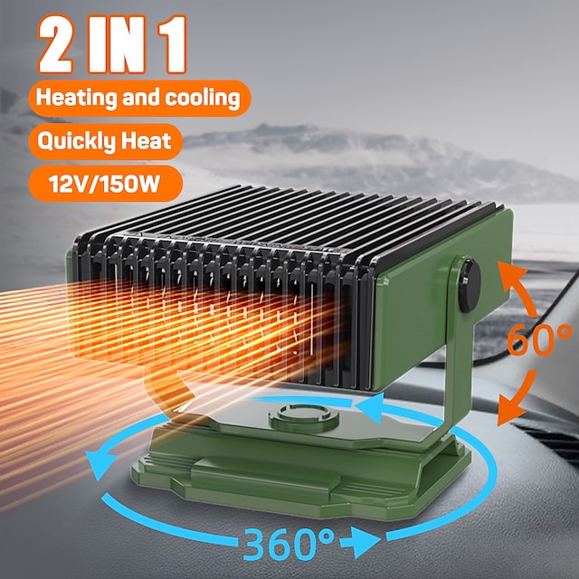  2 in 1 Car Heater 12V 150W Portable Powerful Car Electric Heater 360 Degree Rotation Car Windshield Defroster for Car Auto Accessories