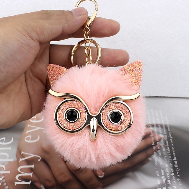  lovel owl hänge nyckelringar för flickor pojke fluffig päls boll pompong nyckelring charm kvinnor väska nyckelring kvinnor present