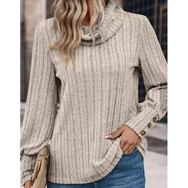  Women's Shirt Blouse Khaki Button Plain Casual Long Sleeve Cowl Neck Fashion Regular Fit Fall & Winter