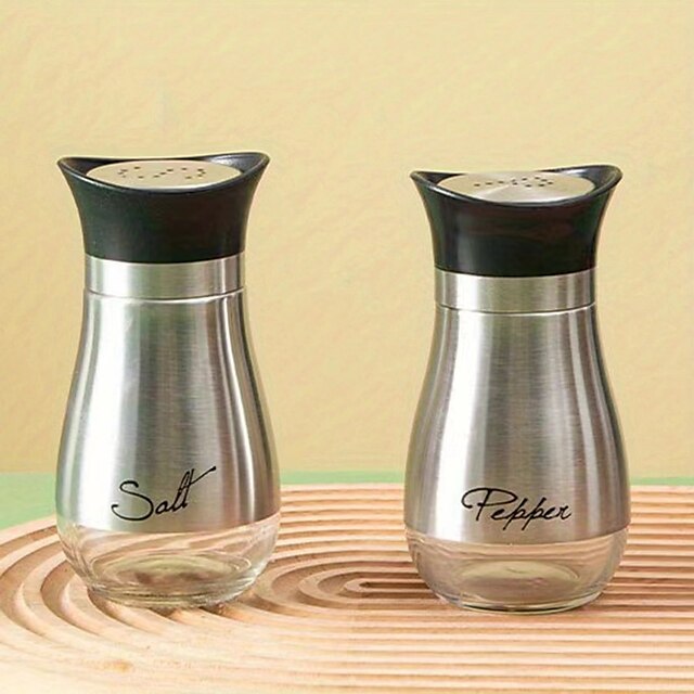  2pcs Refillable Salt & Pepper Shakers Set - Stainless Steel Lid Container for Home, Restaurant, and Picnic - 3.4oz Kitchen Accessories
