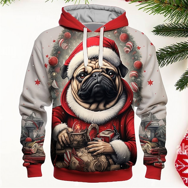 Herren Weihnachtspullover Mit 3D-Druck: Kapuzenpullover In Lässigem Design Mit Weihnachtsmann & Rentier-Motiv